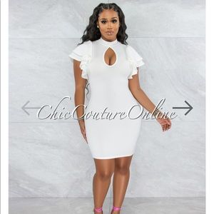 chic couture | Dresses | Nwt Offwhite Bust Keyhole Ruffle Sleeves Dress ...